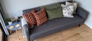 Wallflower cabin sofa and cushions