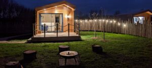 Aster cabin external view at night