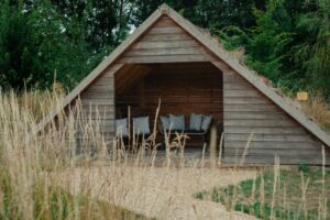Reading nook at the meadows at Polehanger luxury glamping in Bedfordshire