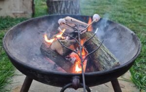 How to light a fire pit at The Meadows at Polehanger in the evening